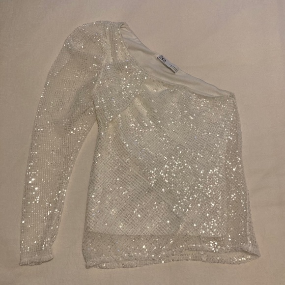Zara sequin one shoulder top - Picture 1 of 2